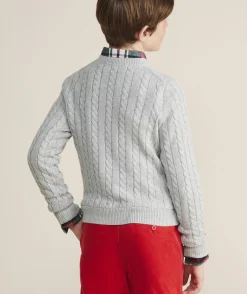 Boys’ Cotton Cashmere Cable Crewneck Sweater