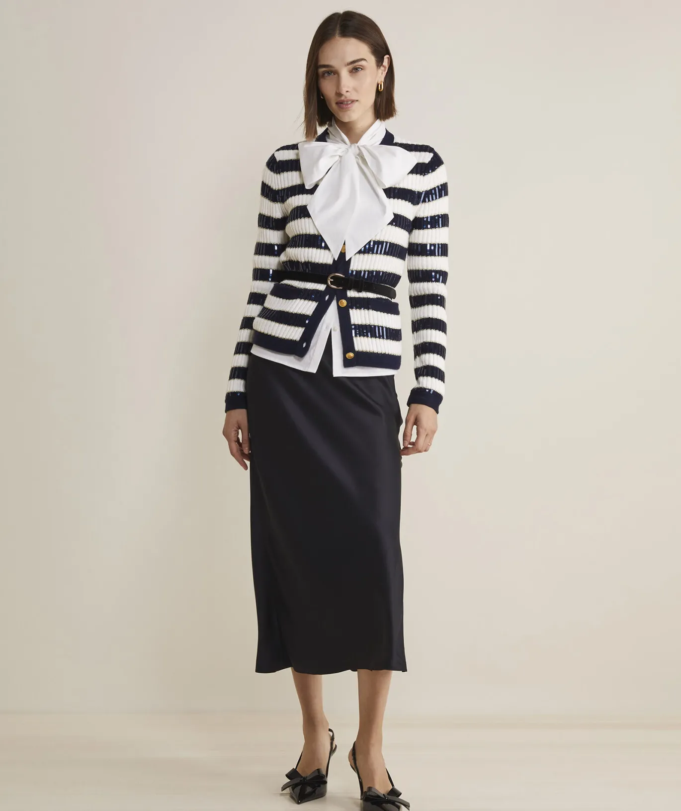 Cashmere Waffle-Knit Striped Crewneck Sweater