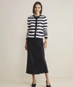 Cashmere Waffle-Knit Striped Crewneck Sweater