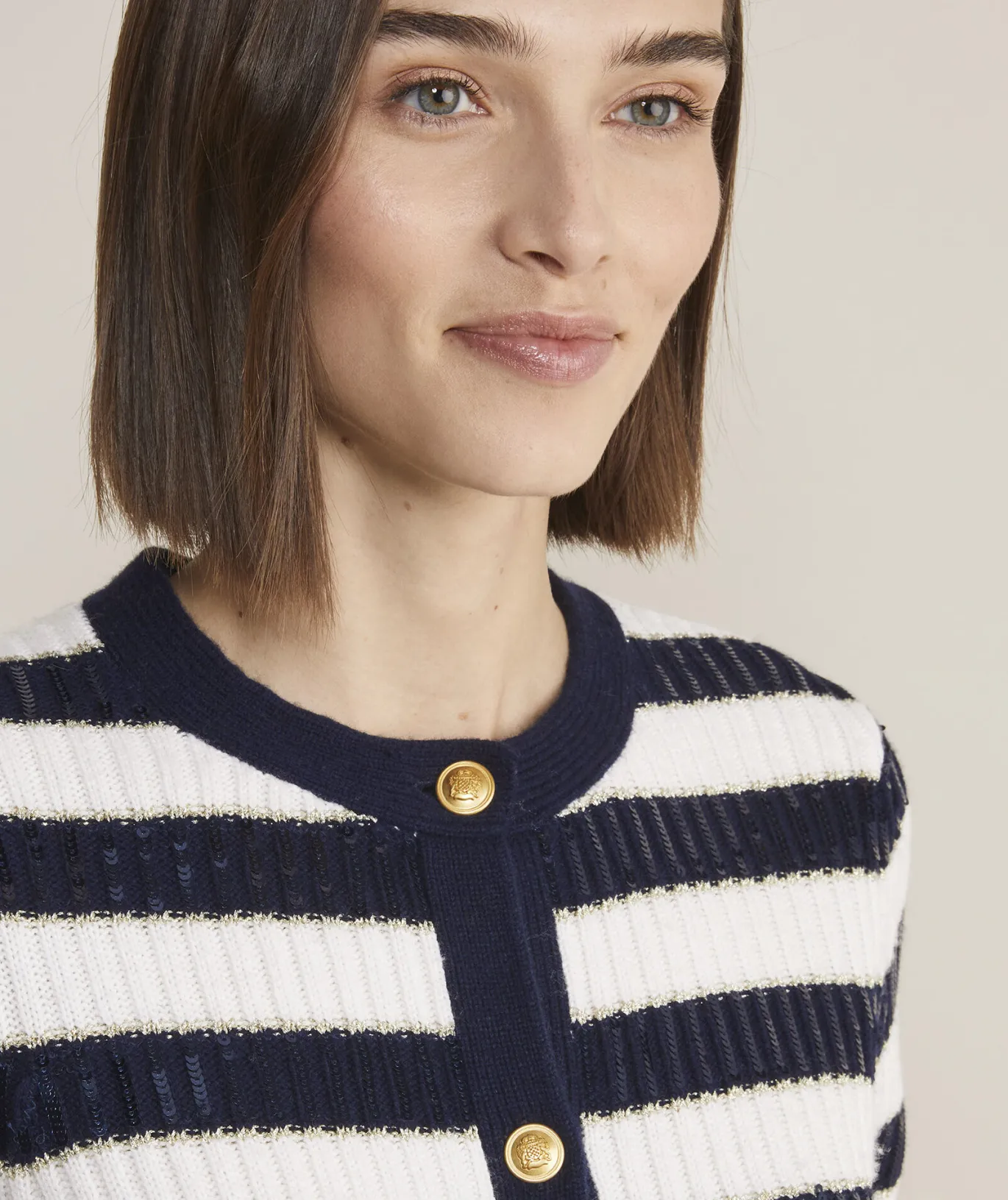 Cashmere Waffle-Knit Striped Crewneck Sweater