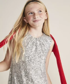 Girls' Poplin Puff Sleeve Dress