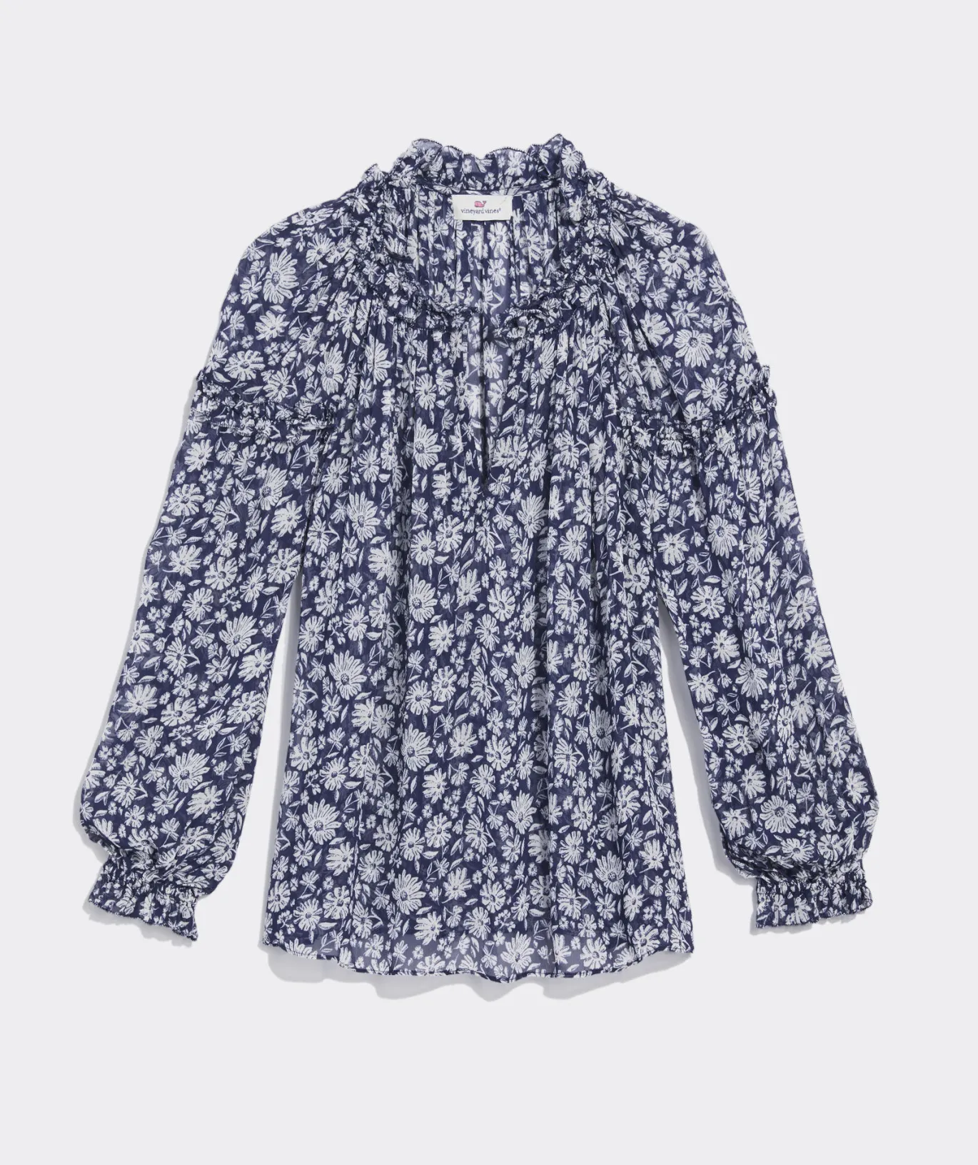 Harbor Seersucker Grid Print Ruffle Popover