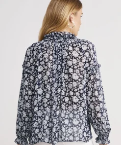 Harbor Seersucker Grid Print Ruffle Popover