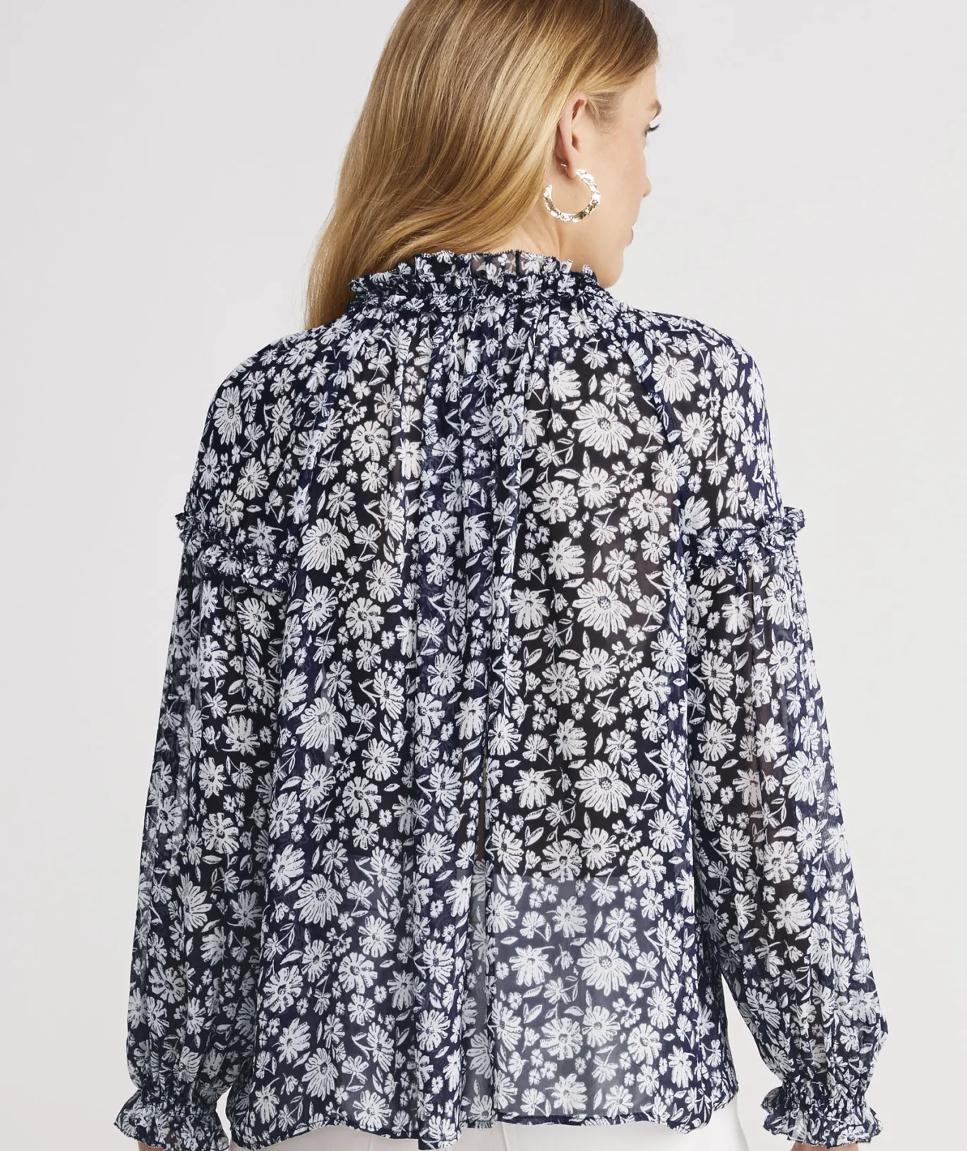 Harbor Seersucker Grid Print Ruffle Popover