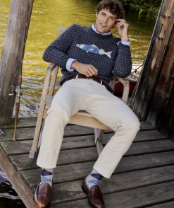 Merino Wool Fish Knit Crewneck Sweater