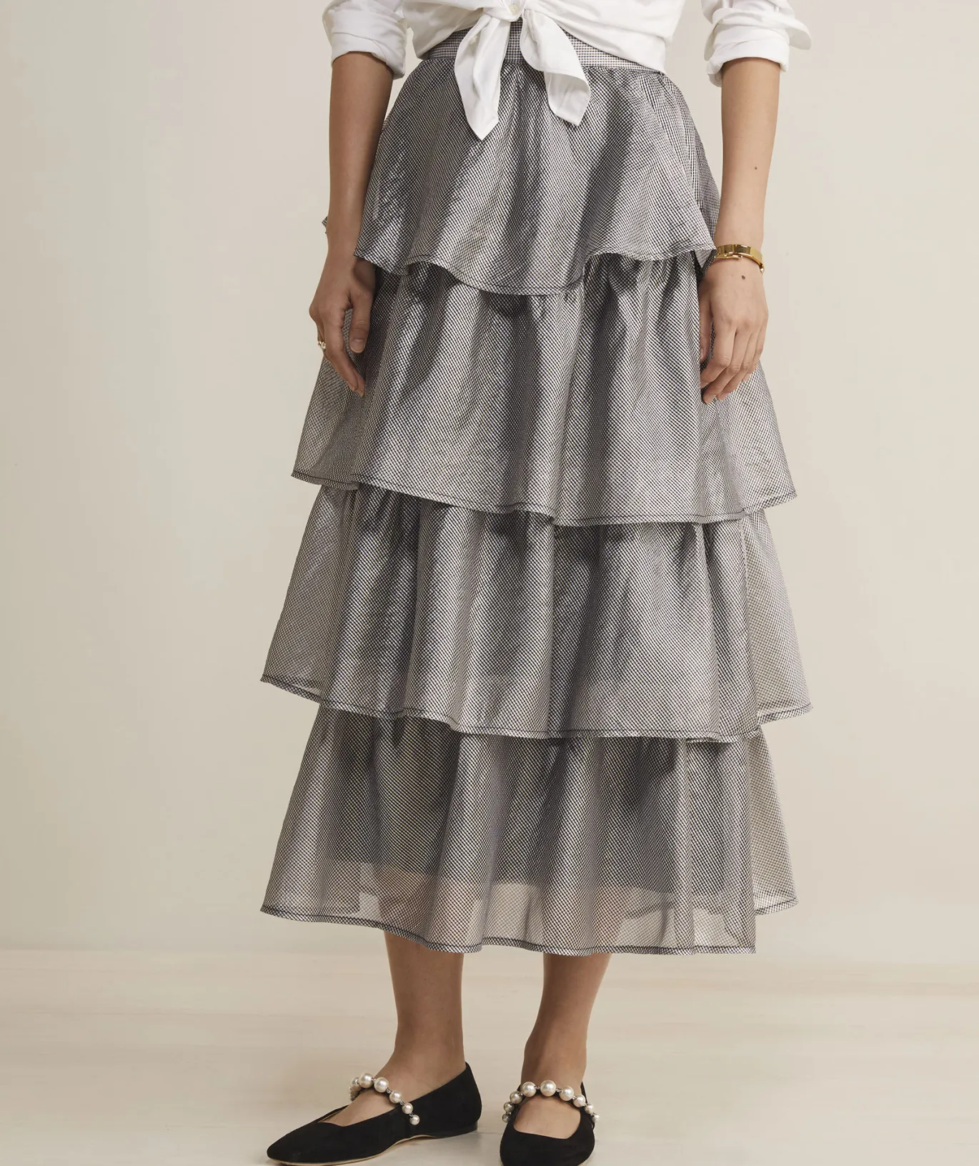 Metallic Check Maxi Skirt