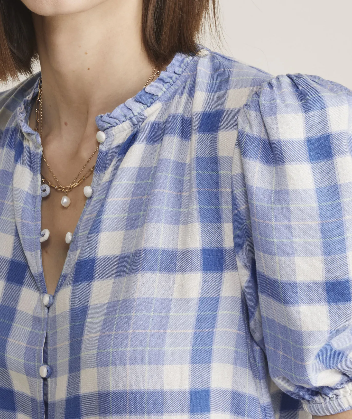 Ruffle Neck Puff-Sleeve Top