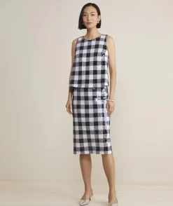 Sequin Check Midi Skirt