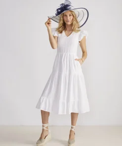 Smocked V-Neck Midi Dress