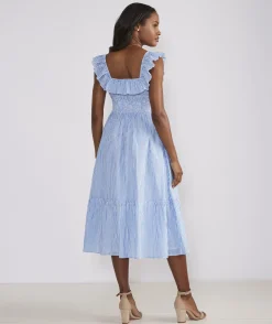 Striped Smocked Midi Dress